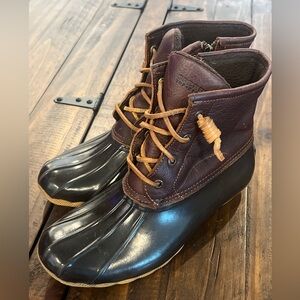 Women’s Sperry Saltwater Size 8, Brown Leather, Rubber Rain Duck Boots STS91176